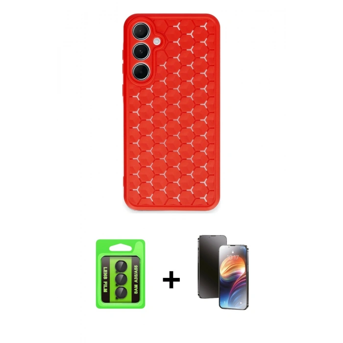 MARSİLYAN™- Galaxy A35 5G Kılıf Zirve Form - Siyah 3D Antistatik Mat Seramik Nano Ekran Koruyucu + Raze Metal Kamera Lens - SH