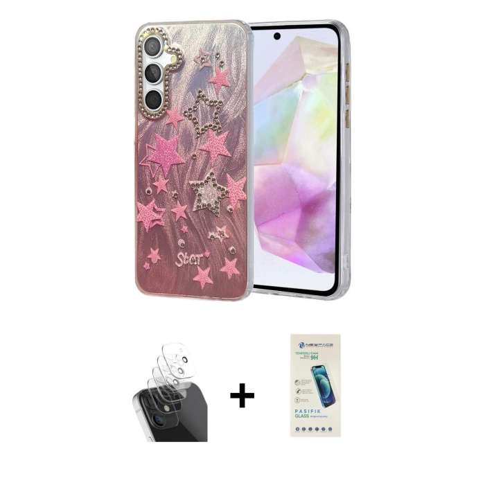 MARSİLYAN™- Galaxy A35 5G Kılıf Zirve Modern Prime - Şeffaf Pasifik Cam Ekran Koruyucu + Kamera Lens Koruma Cam - SF