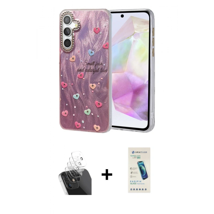 MARSİLYAN™- Galaxy A35 5G Kılıf Zirve Modern Prime - Şeffaf Pasifik Cam Ekran Koruyucu + Kamera Lens Koruma Cam - SF