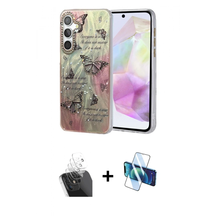 MARSİLYAN™- Galaxy A35 5G Kılıf Zirve Modern Prime - Siyah 3D Antistatik Seramik Nano Ekran Koruyucu + Kamera Lens Koruma Cam - SF