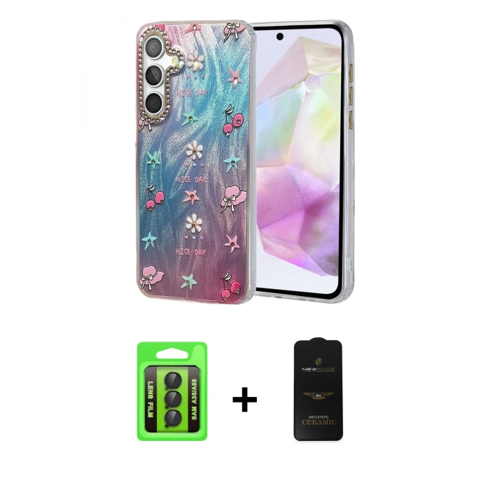 MARSİLYAN™- Galaxy A35 5G Kılıf Zirve Modern Prime - Siyah 6D Antistatik Mat Seramik Hayalet Nano Ekran Koruyucu + Raze Metal Kamera Lens - SH