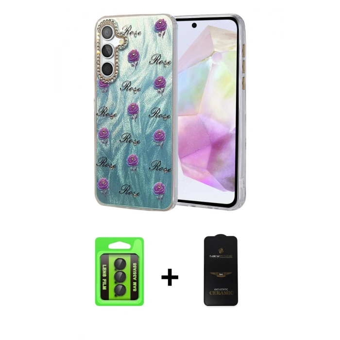 MARSİLYAN™- Galaxy A35 5G Kılıf Zirve Modern Prime - Siyah 6D Antistatik Mat Seramik Hayalet Nano Ekran Koruyucu + Raze Metal Kamera Lens - SH