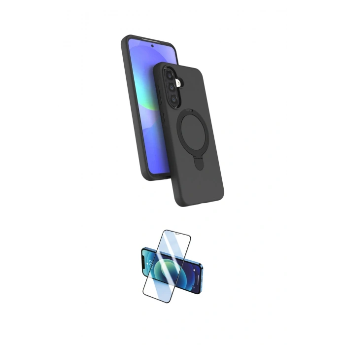 MARSİLYAN™- Galaxy A36 Kılıf İz Işık Koleksiyonu - Siyah 3D Antistatik Cam Ekran Koruyucu