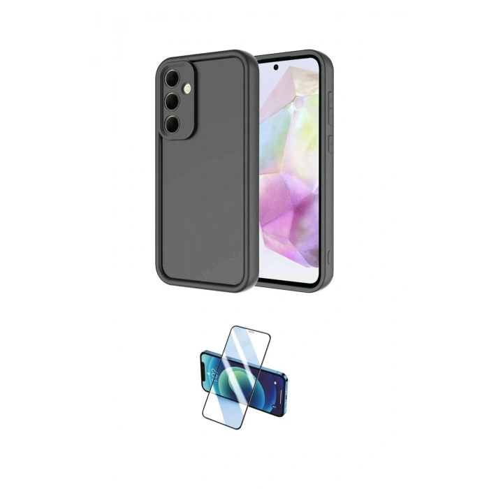 MARSİLYAN™- Galaxy A36 Kılıf Yankı Yansıma Özel Seri - Siyah 3D Antistatik Cam Ekran Koruyucu