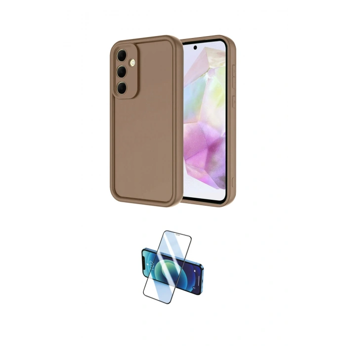 MARSİLYAN™- Galaxy A36 Kılıf Yankı Yansıma Özel Seri - Siyah 3D Antistatik Cam Ekran Koruyucu