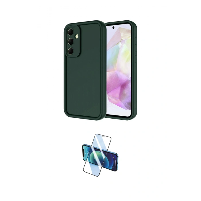MARSİLYAN™- Galaxy A36 Kılıf Yankı Yansıma Özel Seri - Siyah 3D Antistatik Cam Ekran Koruyucu