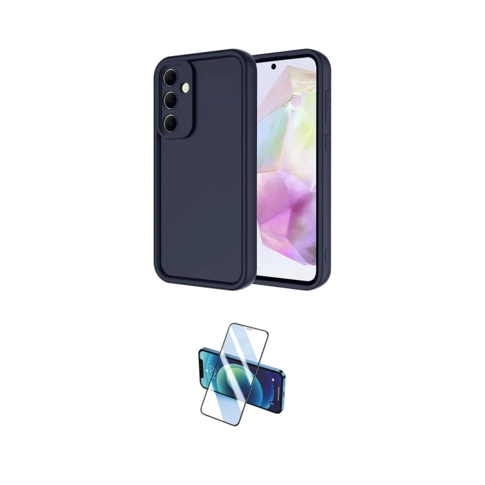 MARSİLYAN™- Galaxy A36 Kılıf Yankı Yansıma Özel Seri - Siyah 3D Antistatik Cam Ekran Koruyucu