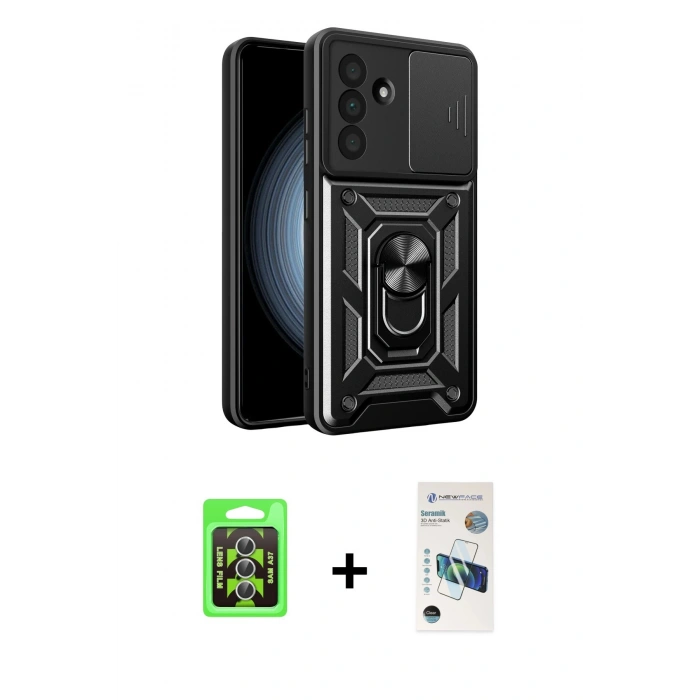 MARSİLYAN™- Galaxy A37 5G Kılıf Ahenk Klasik - Şeffaf 3D Antistatik Seramik Nano Ekran Koruyucu + Raze Metal Kamera Lens - GS
