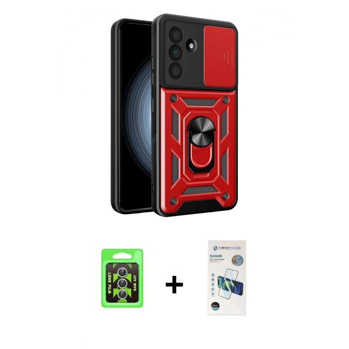 MARSİLYAN™- Galaxy A37 5G Kılıf Ahenk Klasik - Şeffaf 3D Antistatik Seramik Nano Ekran Koruyucu + Raze Metal Kamera Lens - GS
