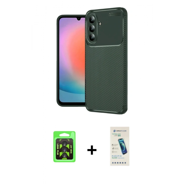 MARSİLYAN™- Galaxy A37 5G Kılıf Eksen Form Prime - Şeffaf Pasifik Cam Ekran Koruyucu + Raze Metal Kamera Lens - SH