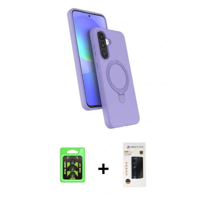 MARSİLYAN™- Galaxy A37 5G Kılıf İz Işık Koleksiyonu - Şeffaf 3D Antistatik Hayalet Cam Ekran Koruyucu + Raze Metal Kamera Lens - SH