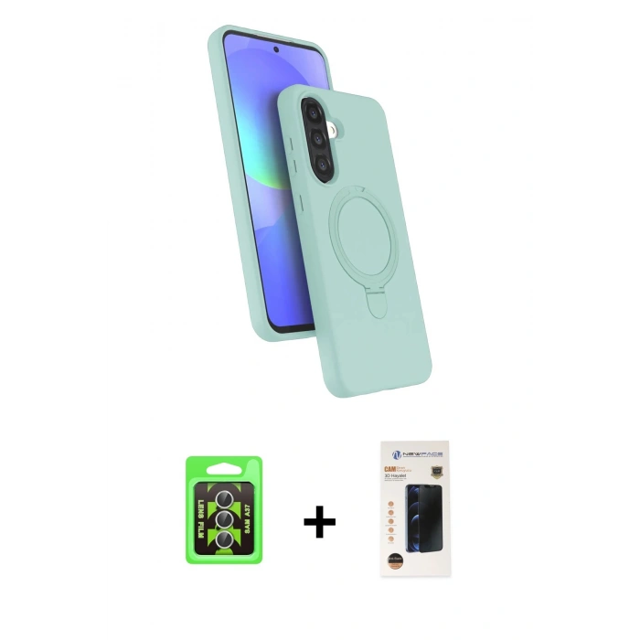 MARSİLYAN™- Galaxy A37 5G Kılıf İz Işık Koleksiyonu - Şeffaf 3D Antistatik Hayalet Cam Ekran Koruyucu + Raze Metal Kamera Lens - GS