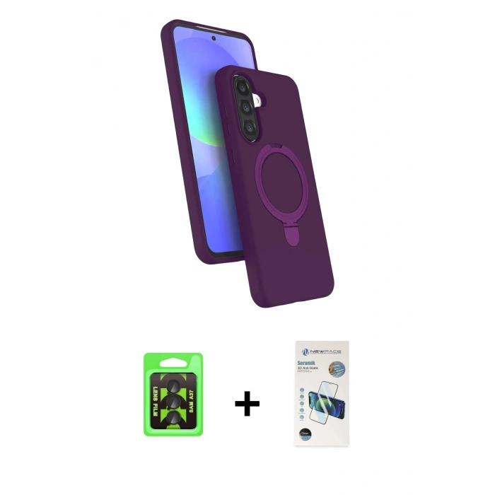 MARSİLYAN™- Galaxy A37 5G Kılıf İz Işık Koleksiyonu - Şeffaf 3D Antistatik Seramik Nano Ekran Koruyucu + Raze Metal Kamera Lens - SH