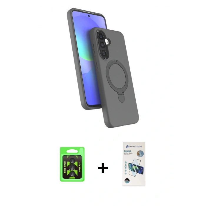 MARSİLYAN™- Galaxy A37 5G Kılıf İz Işık Koleksiyonu - Şeffaf 3D Antistatik Seramik Nano Ekran Koruyucu + Raze Metal Kamera Lens - SH