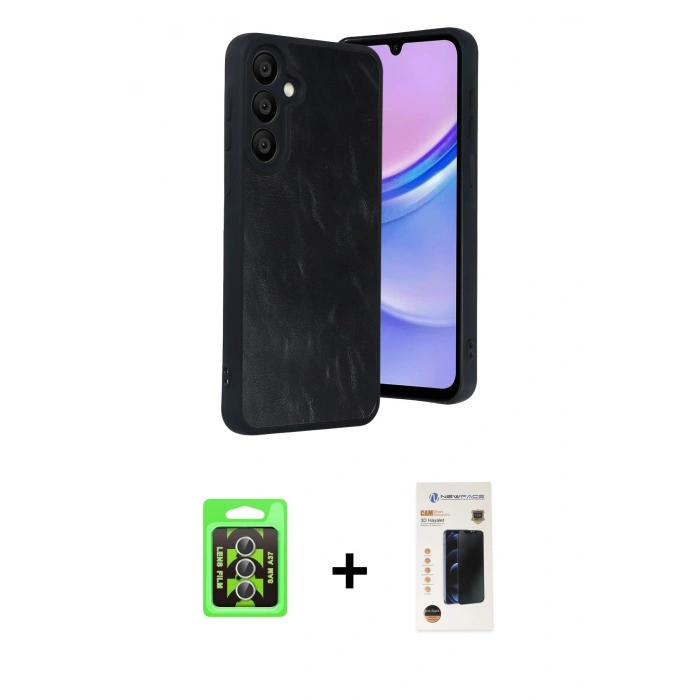 MARSİLYAN™- Galaxy A37 5G Kılıf Kıvılcım Işık Serisi - Şeffaf 3D Antistatik Hayalet Cam Ekran Koruyucu + Raze Metal Kamera Lens - GS