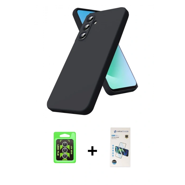 MARSİLYAN™- Galaxy A37 5G Kılıf Kozmos Yansıma Özel Seri - Şeffaf 3D Antistatik Cam Ekran Koruyucu + Raze Metal Kamera Lens - GS