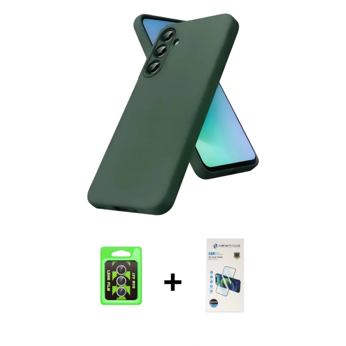 MARSİLYAN™- Galaxy A37 5G Kılıf Kozmos Yansıma Özel Seri - Şeffaf 3D Antistatik Cam Ekran Koruyucu + Raze Metal Kamera Lens - GS