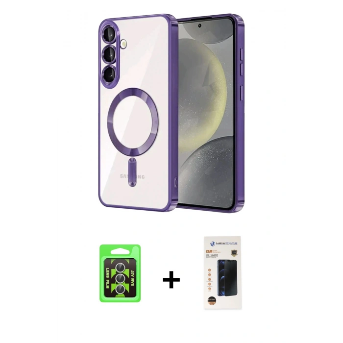 MARSİLYAN™- Galaxy A37 5G Kılıf Nova Işık Özel Seri - Şeffaf 3D Antistatik Hayalet Cam Ekran Koruyucu + Raze Metal Kamera Lens - GS