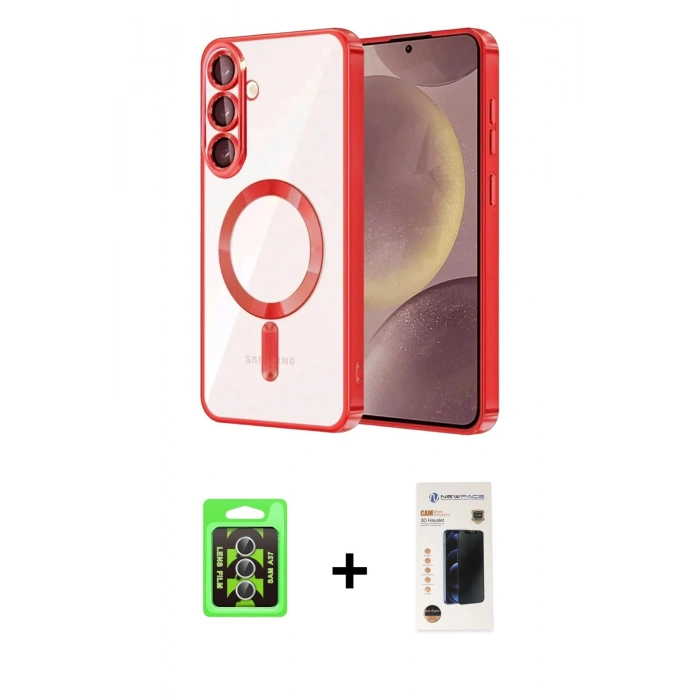 MARSİLYAN™- Galaxy A37 5G Kılıf Nova Işık Özel Seri - Şeffaf 3D Antistatik Hayalet Cam Ekran Koruyucu + Raze Metal Kamera Lens - GS