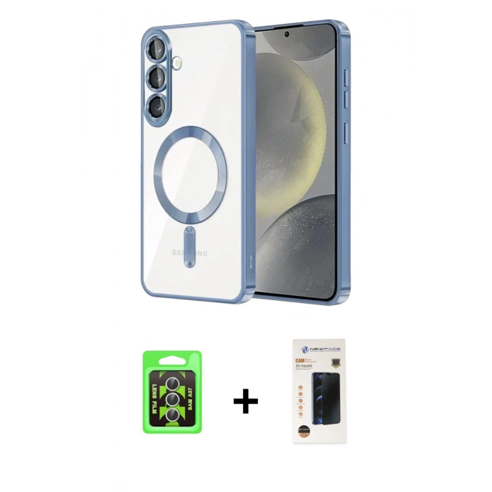 MARSİLYAN™- Galaxy A37 5G Kılıf Nova Işık Özel Seri - Şeffaf 3D Antistatik Hayalet Cam Ekran Koruyucu + Raze Metal Kamera Lens - GS