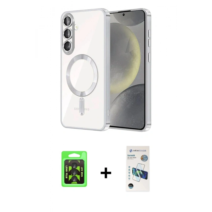 MARSİLYAN™- Galaxy A37 5G Kılıf Nova Işık Özel Seri - Şeffaf 3D Antistatik Seramik Nano Ekran Koruyucu + Raze Metal Kamera Lens - SH