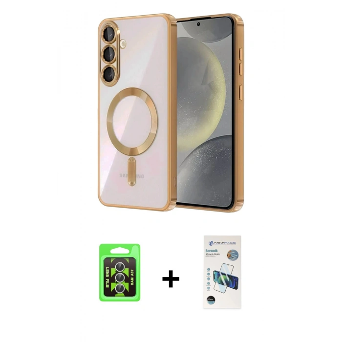MARSİLYAN™- Galaxy A37 5G Kılıf Nova Işık Özel Seri - Şeffaf 3D Antistatik Seramik Nano Ekran Koruyucu + Raze Metal Kamera Lens - GS