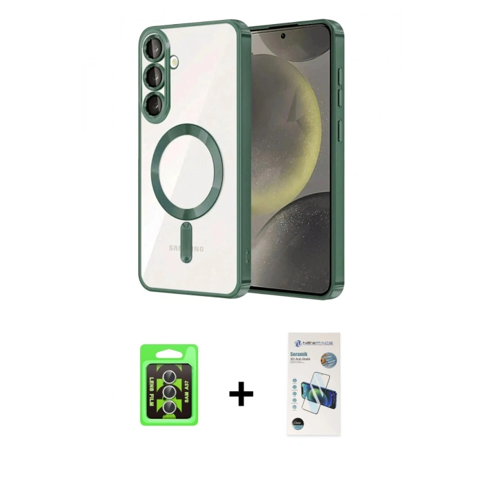 MARSİLYAN™- Galaxy A37 5G Kılıf Nova Işık Özel Seri - Şeffaf 3D Antistatik Seramik Nano Ekran Koruyucu + Raze Metal Kamera Lens - GS
