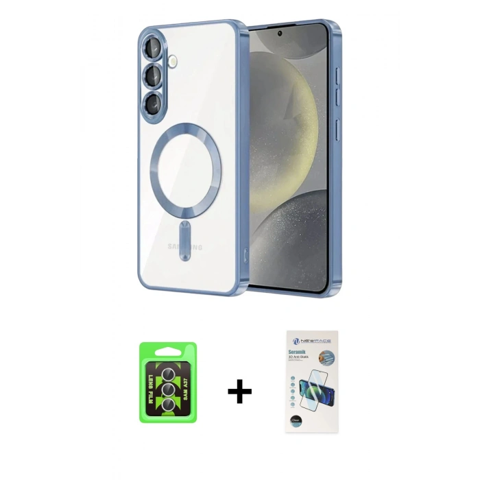 MARSİLYAN™- Galaxy A37 5G Kılıf Nova Işık Özel Seri - Şeffaf 3D Antistatik Seramik Nano Ekran Koruyucu + Raze Metal Kamera Lens - GS