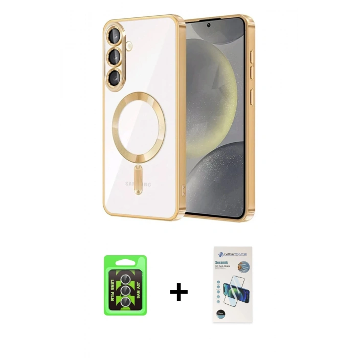 MARSİLYAN™- Galaxy A37 5G Kılıf Nova Işık Özel Seri - Şeffaf 3D Antistatik Seramik Nano Ekran Koruyucu + Raze Metal Kamera Lens - GS