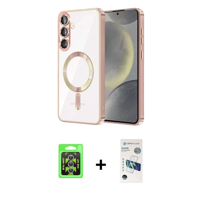 MARSİLYAN™- Galaxy A37 5G Kılıf Nova Işık Özel Seri - Şeffaf 3D Antistatik Seramik Nano Ekran Koruyucu + Raze Metal Kamera Lens - GS