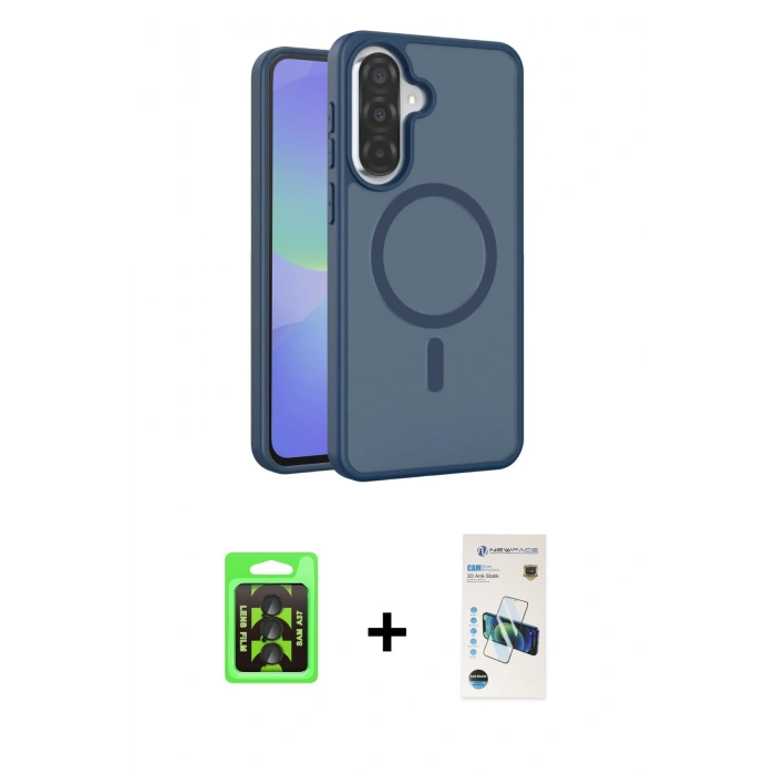 MARSİLYAN™- Galaxy A37 5G Kılıf Siluet Minimal Prime - Şeffaf 3D Antistatik Cam Ekran Koruyucu + Raze Metal Kamera Lens - SH