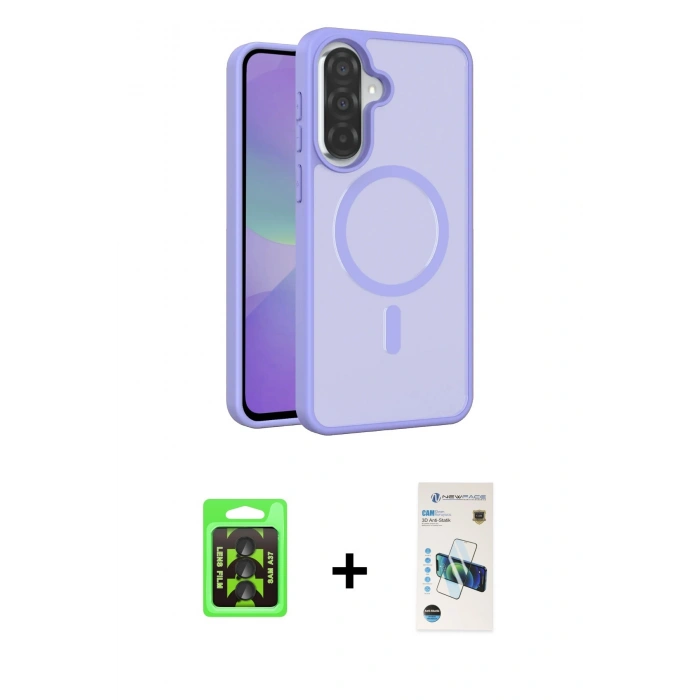 MARSİLYAN™- Galaxy A37 5G Kılıf Siluet Minimal Prime - Şeffaf 3D Antistatik Cam Ekran Koruyucu + Raze Metal Kamera Lens - SH