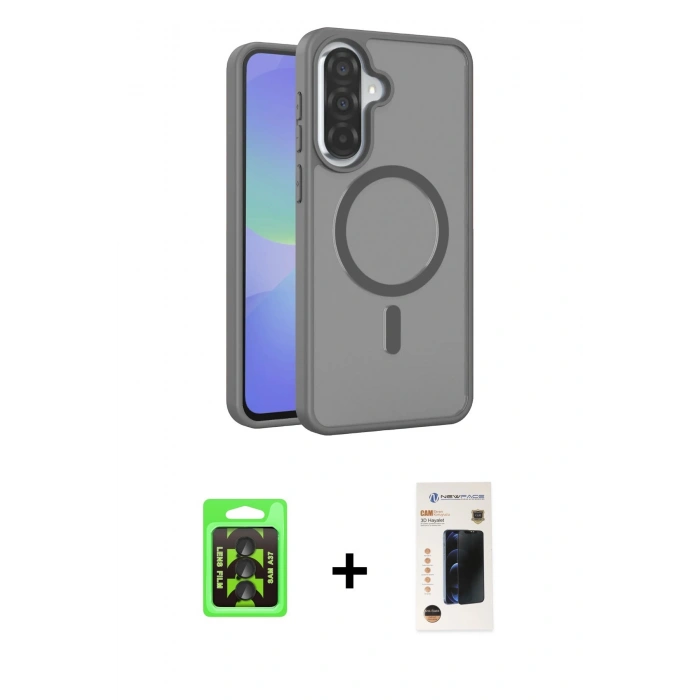 MARSİLYAN™- Galaxy A37 5G Kılıf Siluet Minimal Prime - Şeffaf 3D Antistatik Hayalet Cam Ekran Koruyucu + Raze Metal Kamera Lens - SH