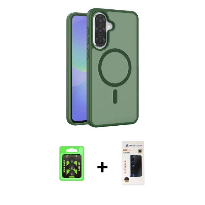 MARSİLYAN™- Galaxy A37 5G Kılıf Siluet Minimal Prime - Şeffaf 3D Antistatik Hayalet Cam Ekran Koruyucu + Raze Metal Kamera Lens - SH