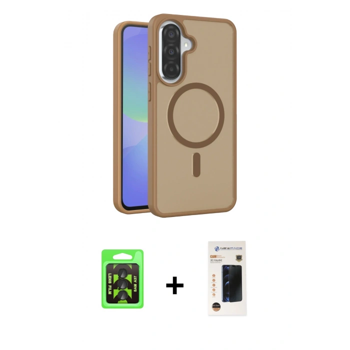 MARSİLYAN™- Galaxy A37 5G Kılıf Siluet Minimal Prime - Şeffaf 3D Antistatik Hayalet Cam Ekran Koruyucu + Raze Metal Kamera Lens - SH