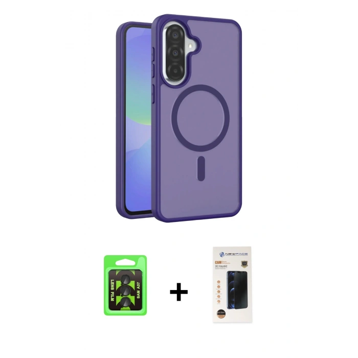 MARSİLYAN™- Galaxy A37 5G Kılıf Siluet Minimal Prime - Şeffaf 3D Antistatik Hayalet Cam Ekran Koruyucu + Raze Metal Kamera Lens - SH