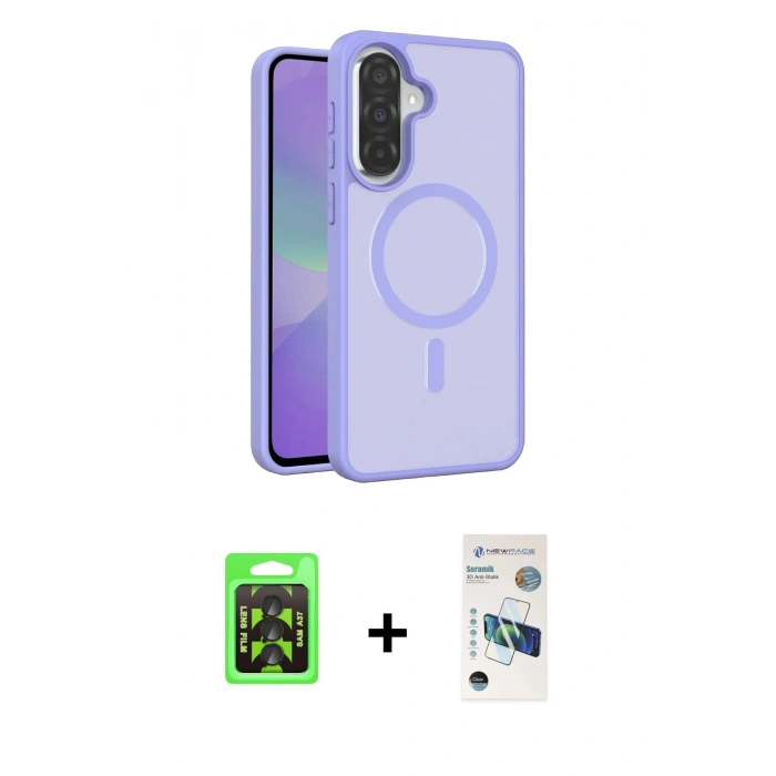 MARSİLYAN™- Galaxy A37 5G Kılıf Siluet Minimal Prime - Şeffaf 3D Antistatik Seramik Nano Ekran Koruyucu + Raze Metal Kamera Lens - SH