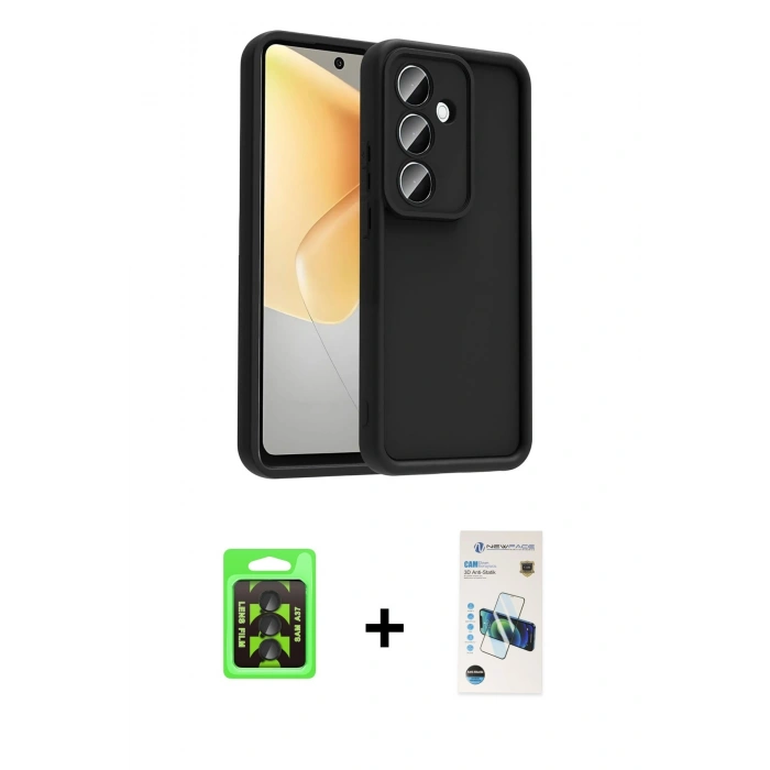 MARSİLYAN™- Galaxy A37 5G Kılıf Yankı Yansıma Özel Seri - Şeffaf 3D Antistatik Cam Ekran Koruyucu + Raze Metal Kamera Lens - SH