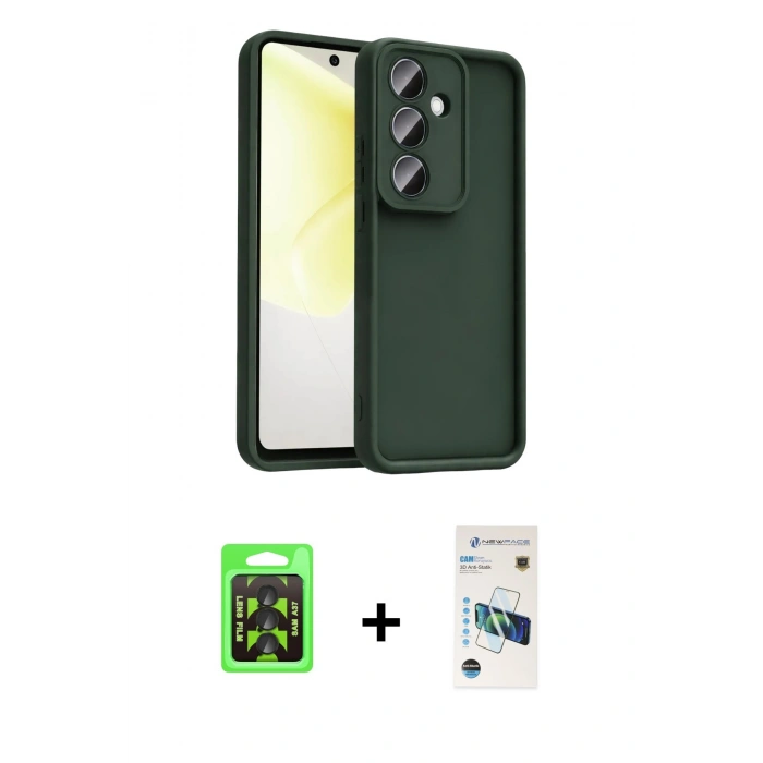MARSİLYAN™- Galaxy A37 5G Kılıf Yankı Yansıma Özel Seri - Şeffaf 3D Antistatik Cam Ekran Koruyucu + Raze Metal Kamera Lens - SH