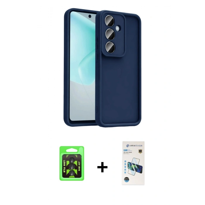 MARSİLYAN™- Galaxy A37 5G Kılıf Yankı Yansıma Özel Seri - Şeffaf 3D Antistatik Cam Ekran Koruyucu + Raze Metal Kamera Lens - SH