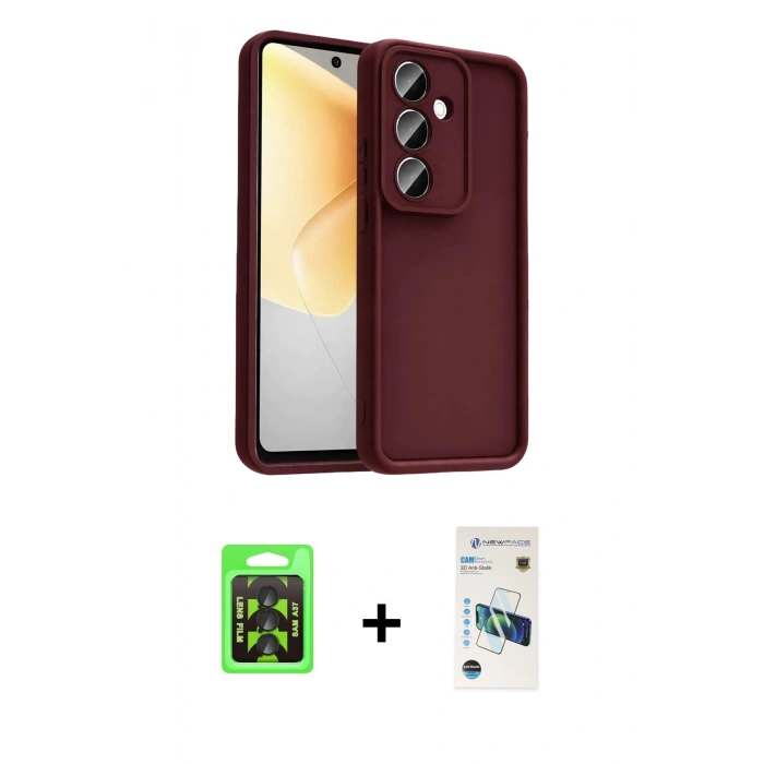MARSİLYAN™- Galaxy A37 5G Kılıf Yankı Yansıma Özel Seri - Şeffaf 3D Antistatik Cam Ekran Koruyucu + Raze Metal Kamera Lens - SH