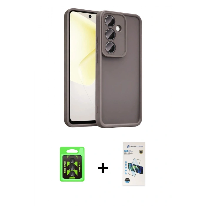 MARSİLYAN™- Galaxy A37 5G Kılıf Yankı Yansıma Özel Seri - Şeffaf 3D Antistatik Cam Ekran Koruyucu + Raze Metal Kamera Lens - SH