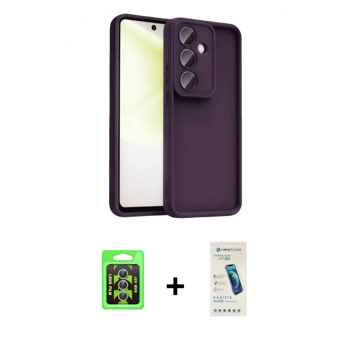 MARSİLYAN™- Galaxy A37 5G Kılıf Yankı Yansıma Özel Seri - Şeffaf Pasifik Cam Ekran Koruyucu + Raze Metal Kamera Lens - GS