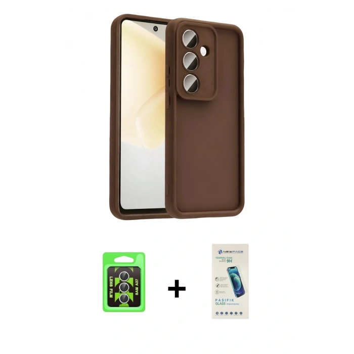 MARSİLYAN™- Galaxy A37 5G Kılıf Yankı Yansıma Özel Seri - Şeffaf Pasifik Cam Ekran Koruyucu + Raze Metal Kamera Lens - GS