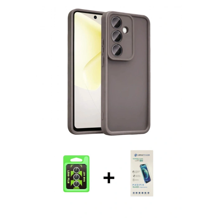 MARSİLYAN™- Galaxy A37 5G Kılıf Yankı Yansıma Özel Seri - Şeffaf Pasifik Cam Ekran Koruyucu + Raze Metal Kamera Lens - GS