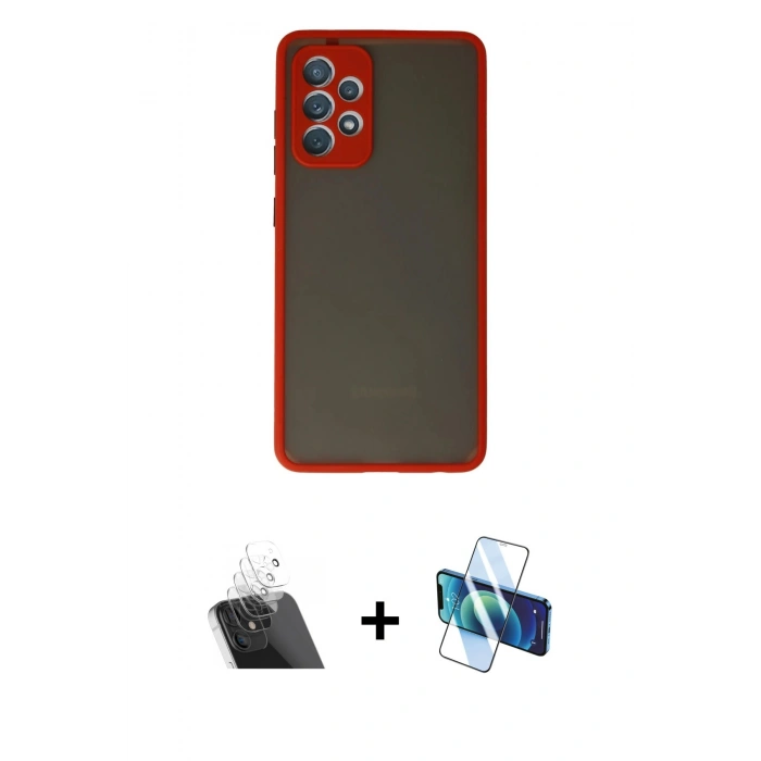 MARSİLYAN™- Galaxy A52 Kılıf Ahenk Çizgi Serisi - Siyah 3D Antistatik Seramik Nano Ekran Koruyucu + Kamera Lens Koruma Cam - SF