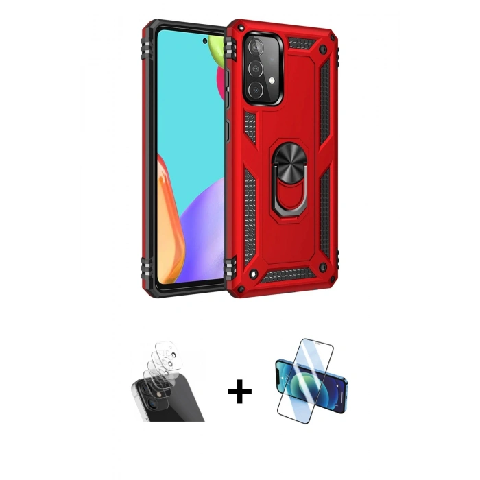 MARSİLYAN™- Galaxy A52 Kılıf Ahenk Klasik Koleksiyonu - Siyah 3D Antistatik Cam Ekran Koruyucu + Kamera Lens Koruma Cam - SF