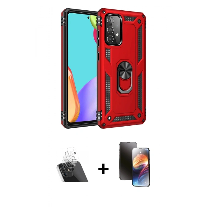 MARSİLYAN™- Galaxy A52 Kılıf Ahenk Klasik Koleksiyonu - Siyah 3D Antistatik Mat Seramik Nano Ekran Koruyucu + Kamera Lens Koruma Cam - SF