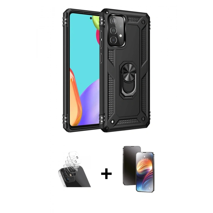 MARSİLYAN™- Galaxy A52 Kılıf Ahenk Klasik Koleksiyonu - Siyah 3D Antistatik Mat Seramik Nano Ekran Koruyucu + Kamera Lens Koruma Cam - SF