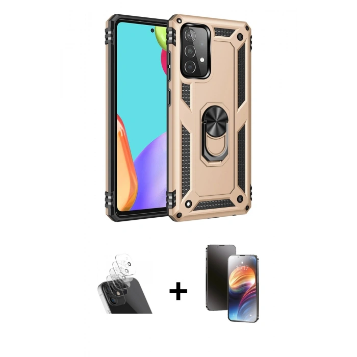 MARSİLYAN™- Galaxy A52 Kılıf Ahenk Klasik Koleksiyonu - Siyah 3D Antistatik Mat Seramik Nano Ekran Koruyucu + Kamera Lens Koruma Cam - SF